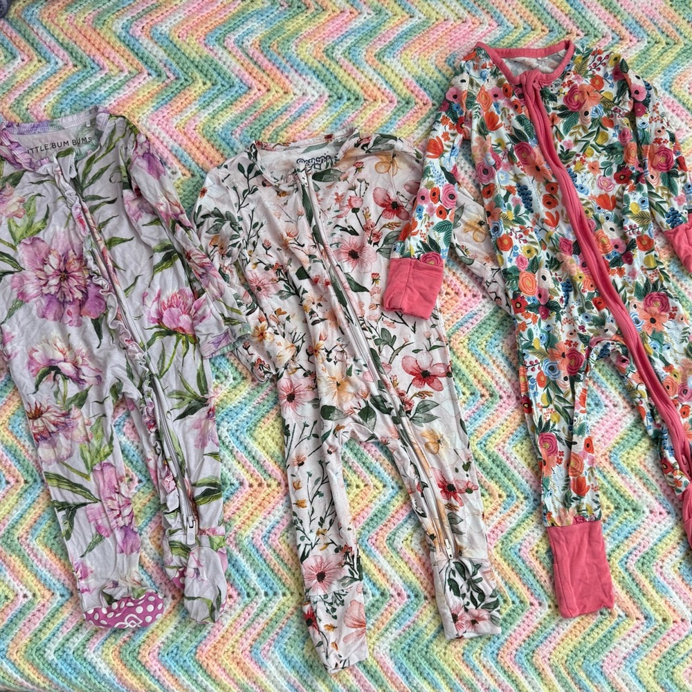 Bundle of 3 bamboo viscose floral onesies ruffle multicolor variety of sizes